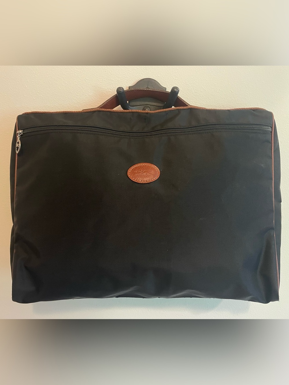 Vintage Y2K Longchamp Black Nylon Leather Trim Travel Bag